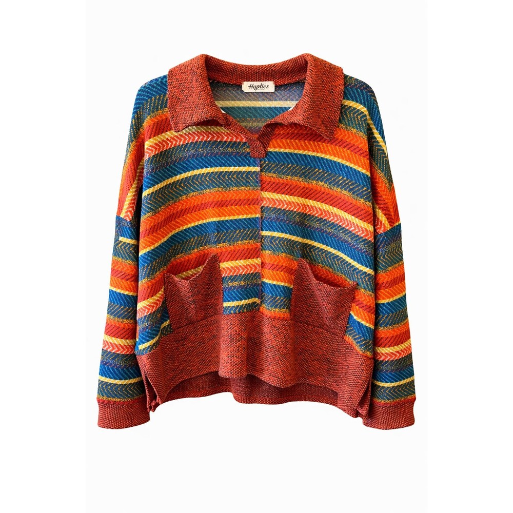 Haptics Multicolor Striped Pullover L Boho Oversized Top NWOT